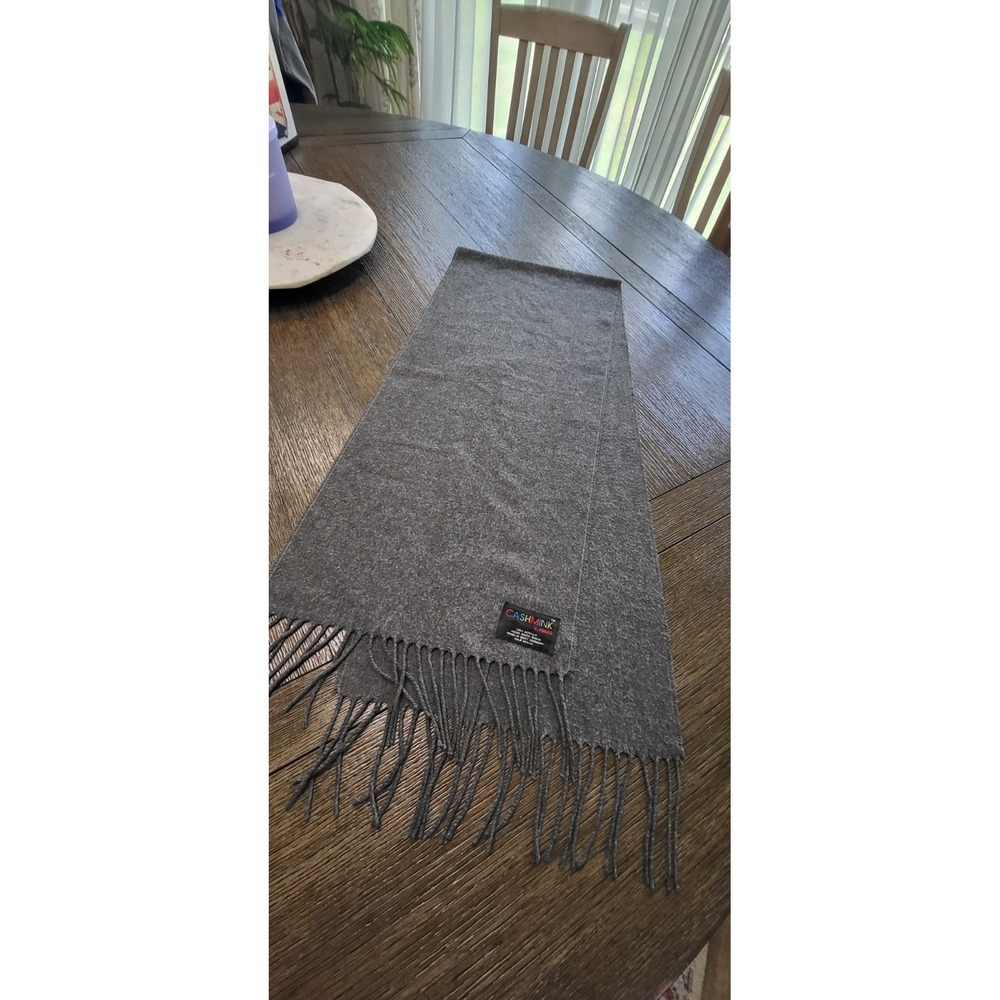 V Fraas Scarf Solid Gray Cashmink Made Germany Long Fringe Soft Warm